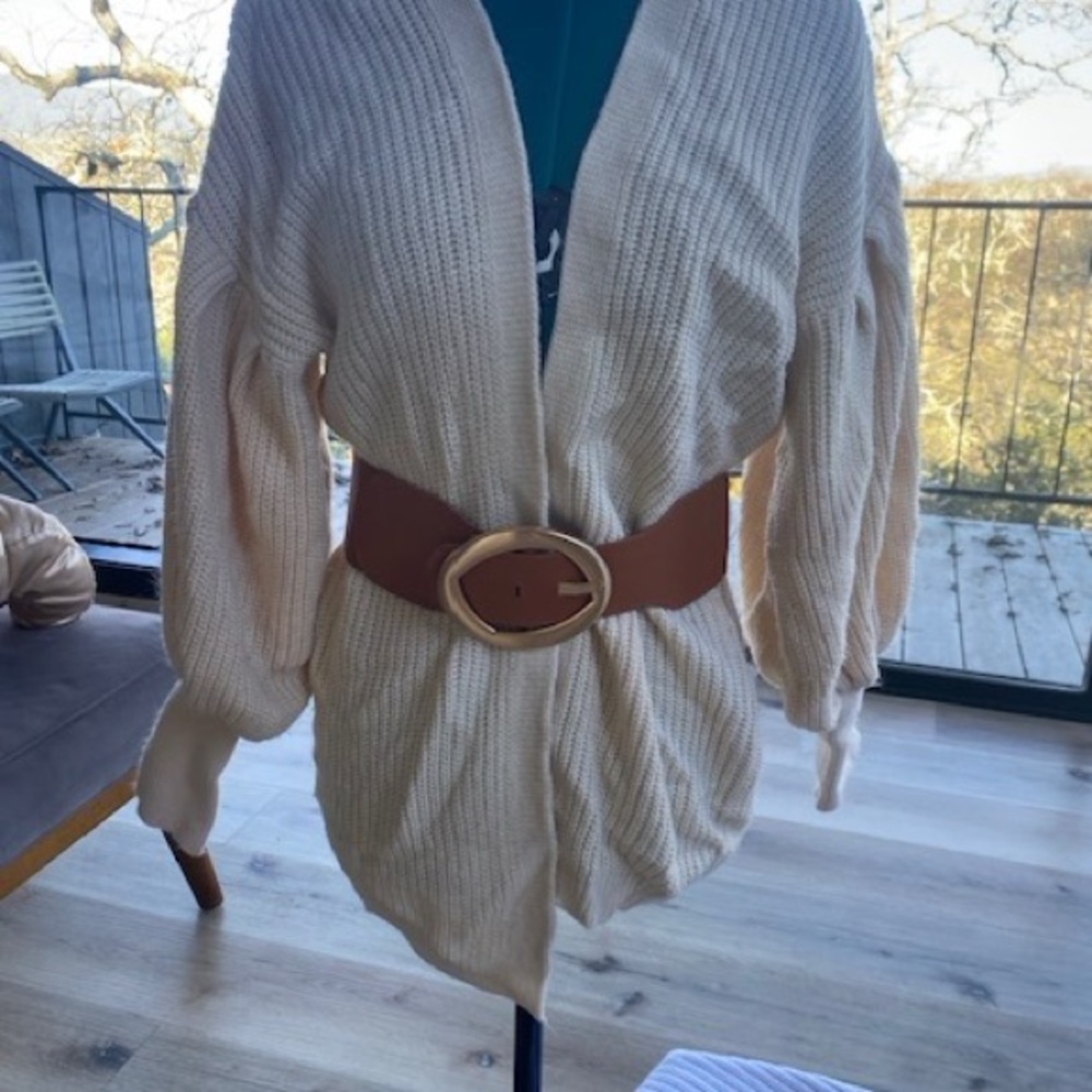 Cream Knit Cardigan with Bubble sleeve detail